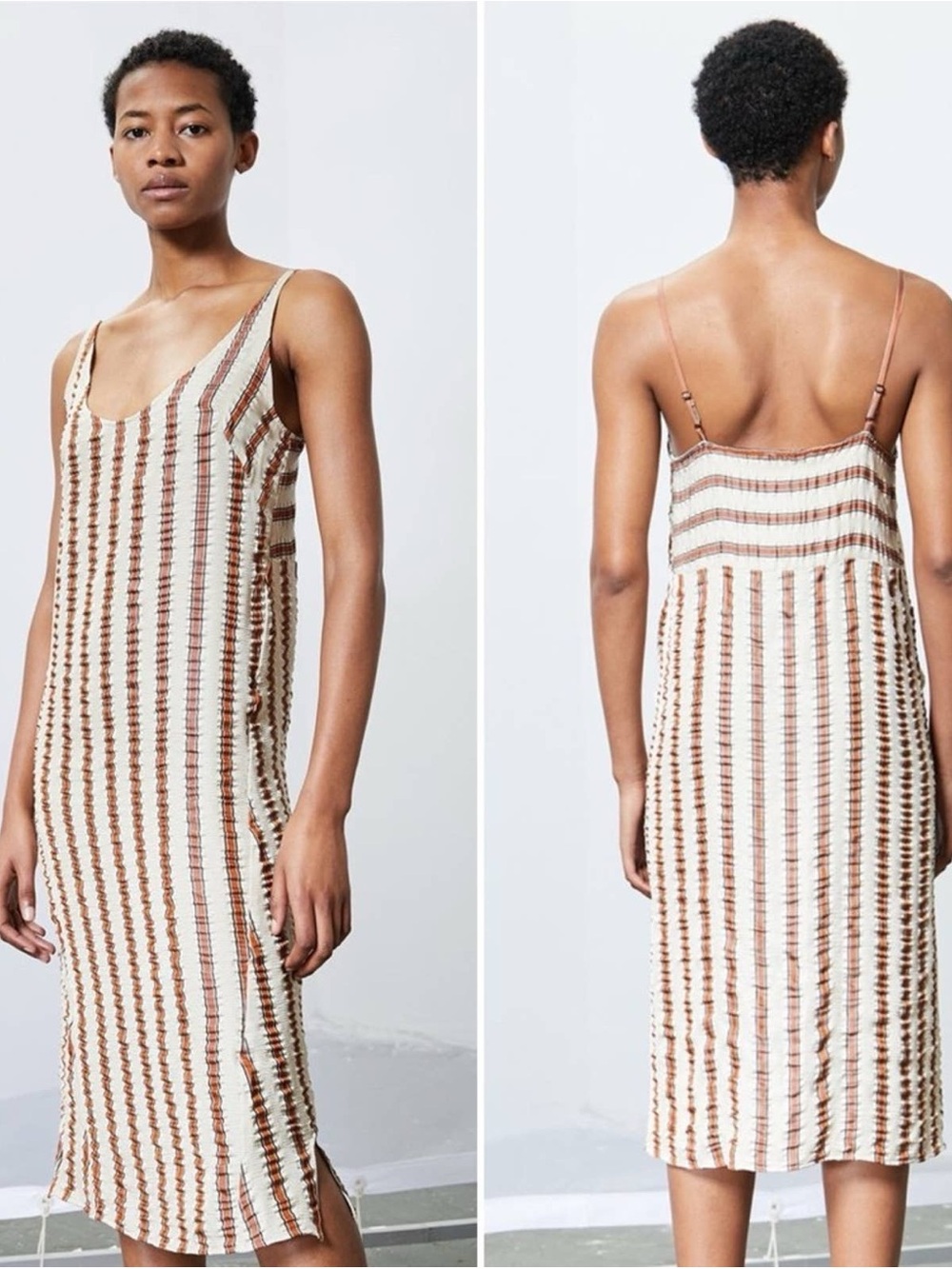 RACHEL COMEY Cream and Brown Striped Caliper Slip Dress - Picture 3 of 13